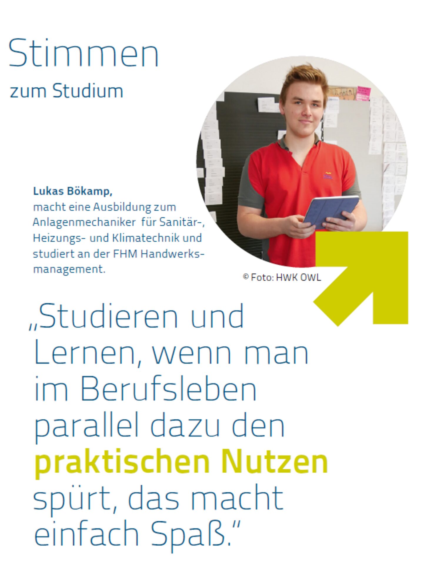 Zitat eines Studierenden zu den Vorteilen des trialen Studiums.