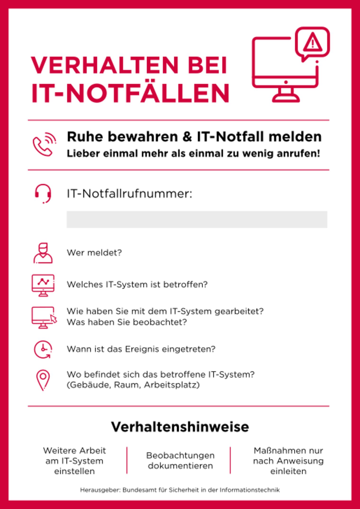 Grafik zeigt die IT-Notfallkarte der Handwerkskammer OWL mit der Vorgehensweise im IT Notfall