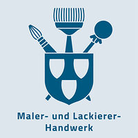 Das Zunftzeichen des Maler- und Lackierer-Handwerks zeigt einen Farbtopf mit Pinseln. 