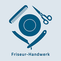 Das Zunftzeichen des Friseur-Handwerks zeigt verschiedene Werkzeuge wie einen Kamm oder eine Schere. 