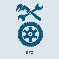 Das KFZ-Zunftzeichen zeigt einen Autoreifen und zwei verschiedene Schraubenschlüssel. 