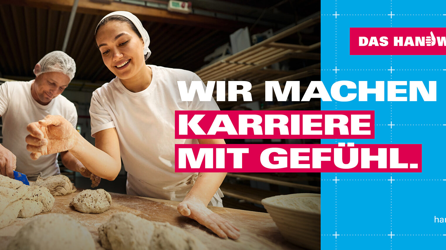 Die neue Imagekampagne von "Das Handwerk" heißt "Wir machen Karriere mit Gefühl." Zu sehen sind vier Handwerker*innen. 