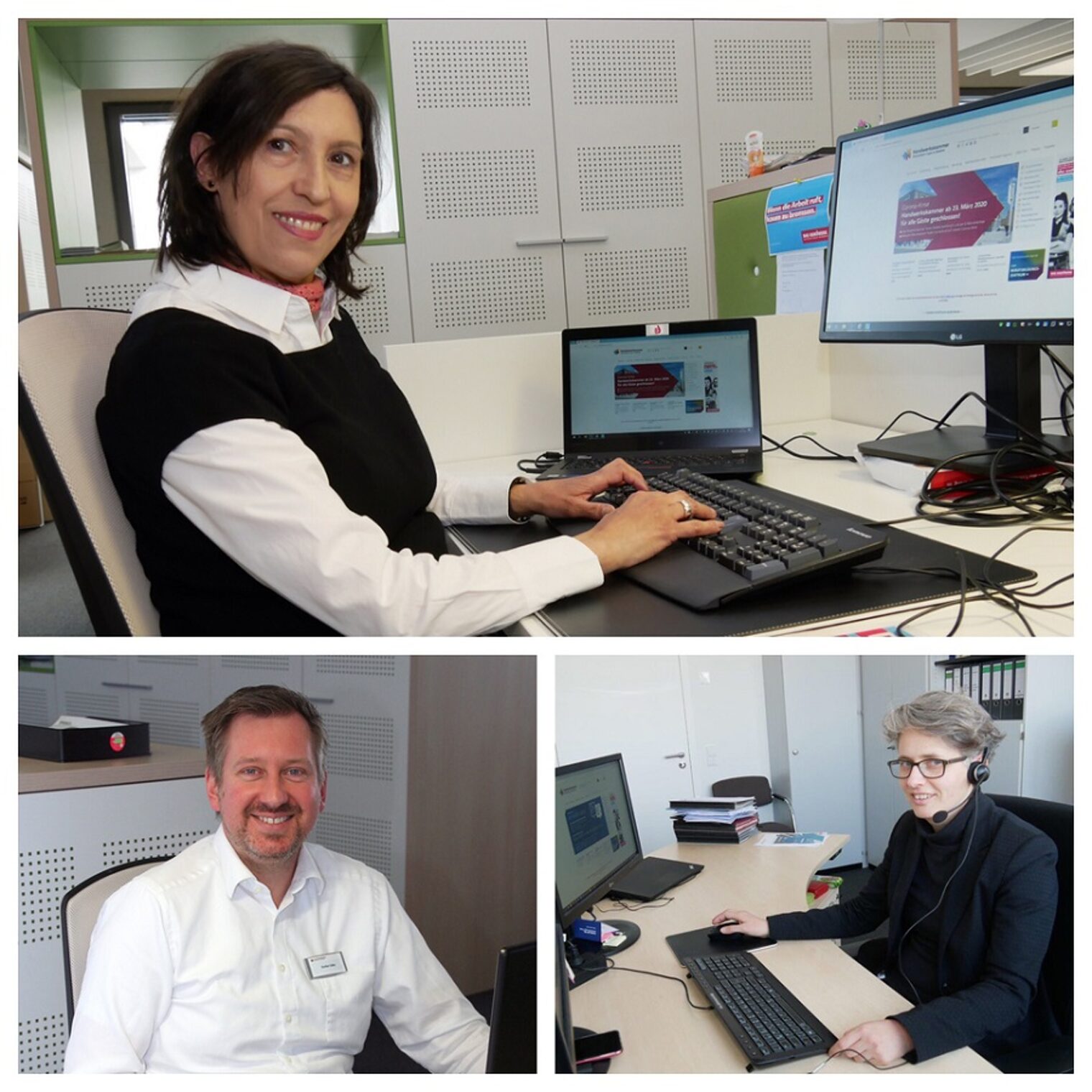 Christina Lavrador (oben), Stefan Edler, Ragna Köstner und viele weitere Kollegen beraten die Mitgliedsbetriebe während der Corona-Krise