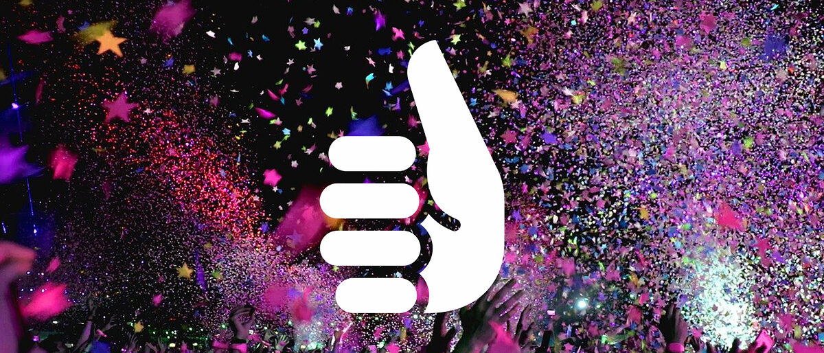 Meister 2020 Symbolbild Party mit weißem Piktogramm Daumen hoch