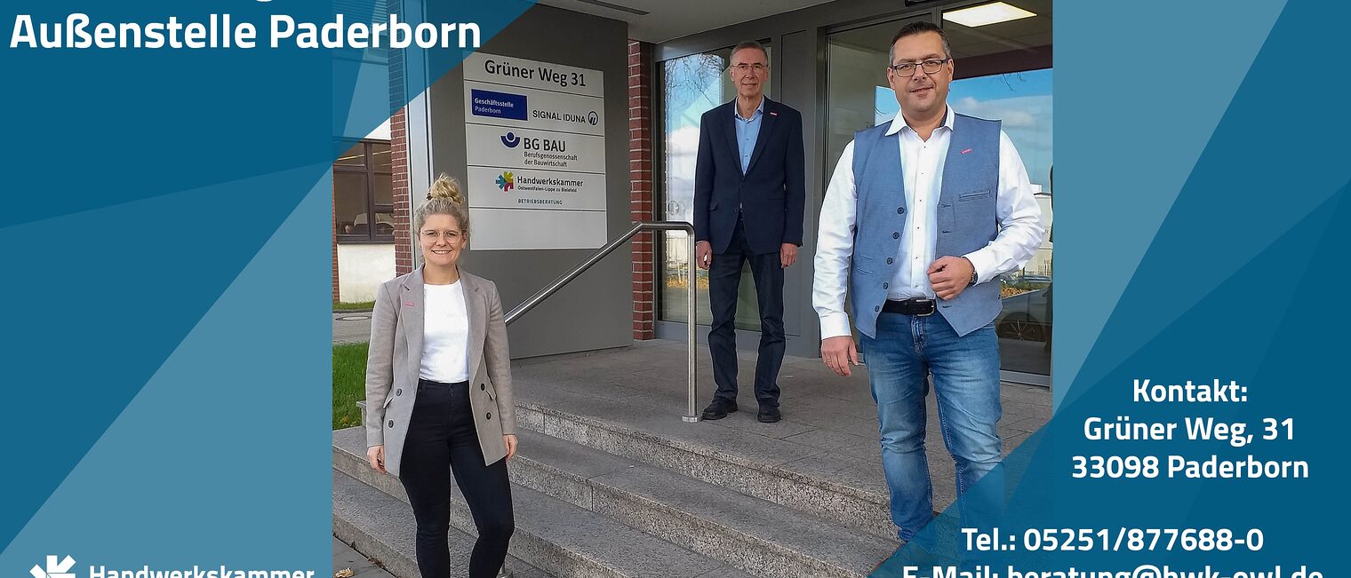 Das Team der Betriebsberatung in Paderborn (v.l.): Lisa Büngeler, Rainer Dörr und Nicolas Westermeier 